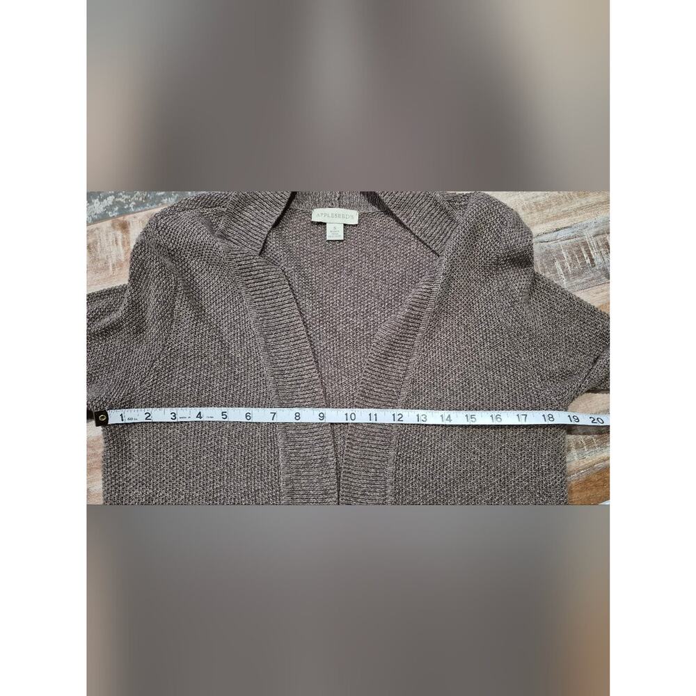 Appleseed's Taupe Linen Blend Open Front Knit Cardigan Sweater with Pockets - S - Picture 9 of 10